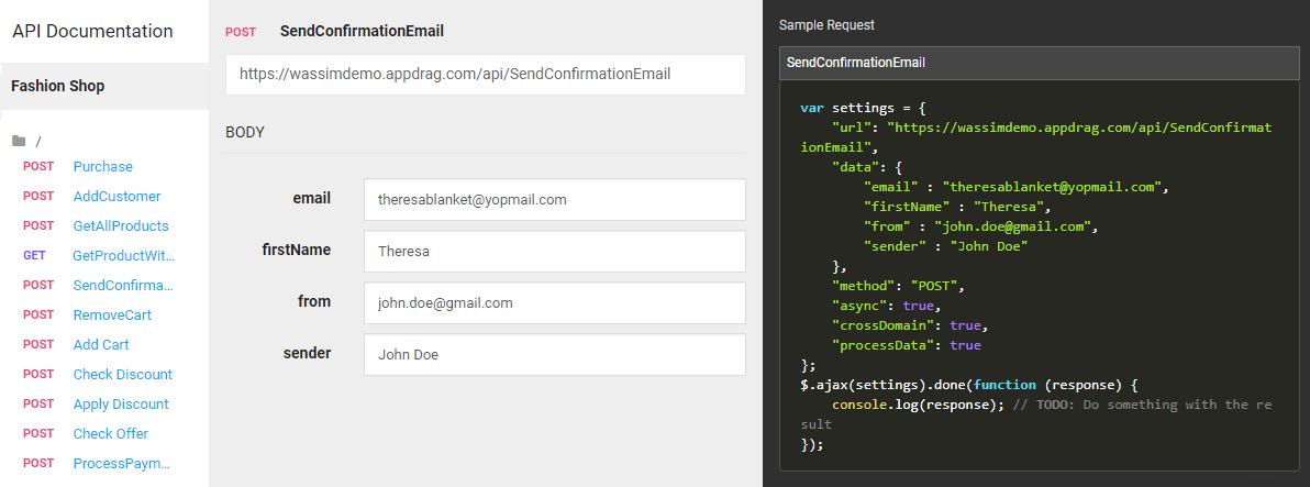 auto generated documentation of your API - appdrag